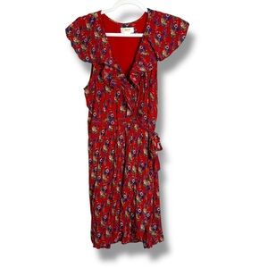 Maeve Red Floral Faux Wrap Dress Size 12